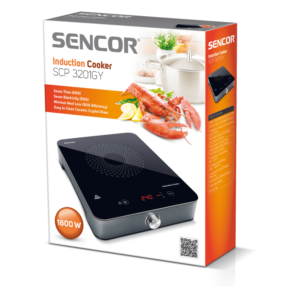Piastra a Induzione Singola Portatile 1800 W in Vetroceramica con Timer Sencor Argento