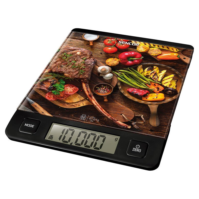Bilancia da Cucina Digitale 10 Kg Precisione 1 g in Vetro Temperato con Display LCD Sencor Nera