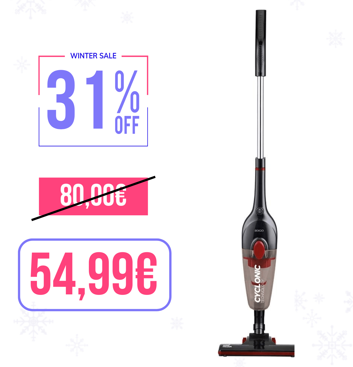 Aspirapolvere Sogo 2 in 1 ciclonico verticale e a mano senza sacco HEPA 3 accessori 600W