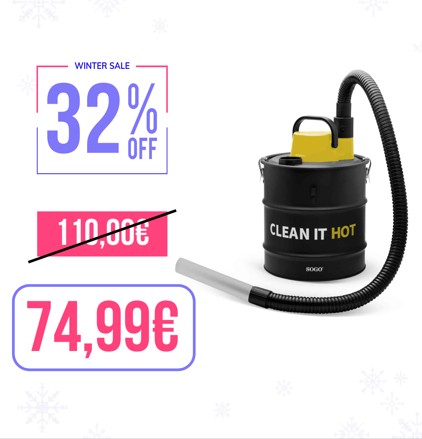 Aspirapolvere per cenere Sogo 1200W 20L 16 KPA filtro HEPA +2 accessori aspiracenere