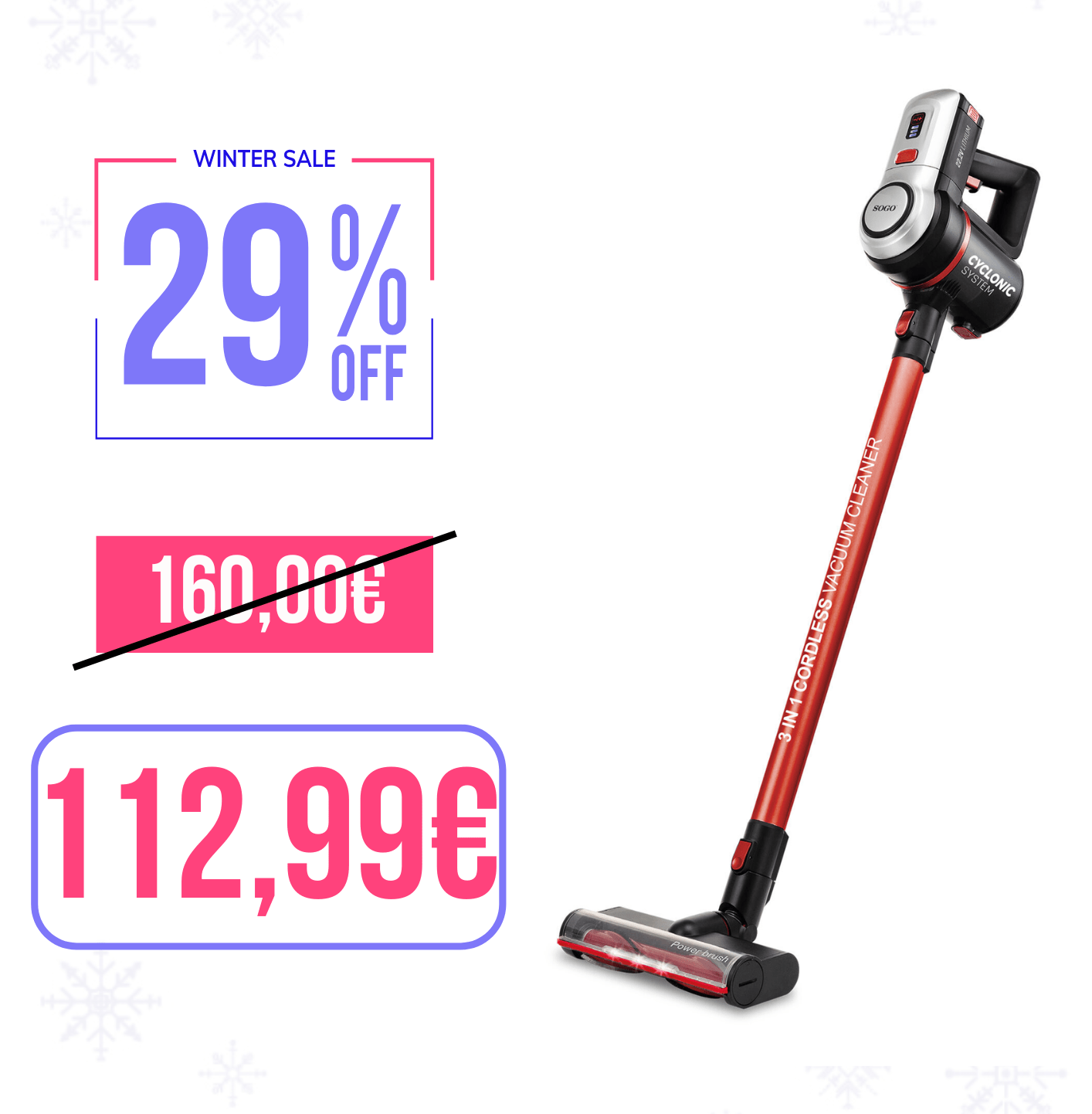 Aspirapolvere verticale ciclonico (senza sacco) ricaricabile 150W 1L HEPA Sogo