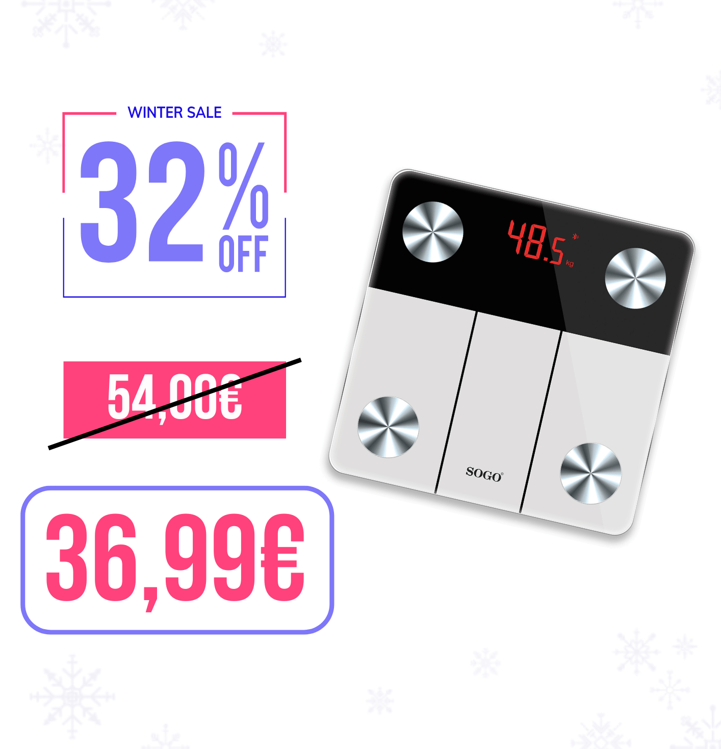 Bilancia pesapersone intelligente 180 kg bluetooth Sogo