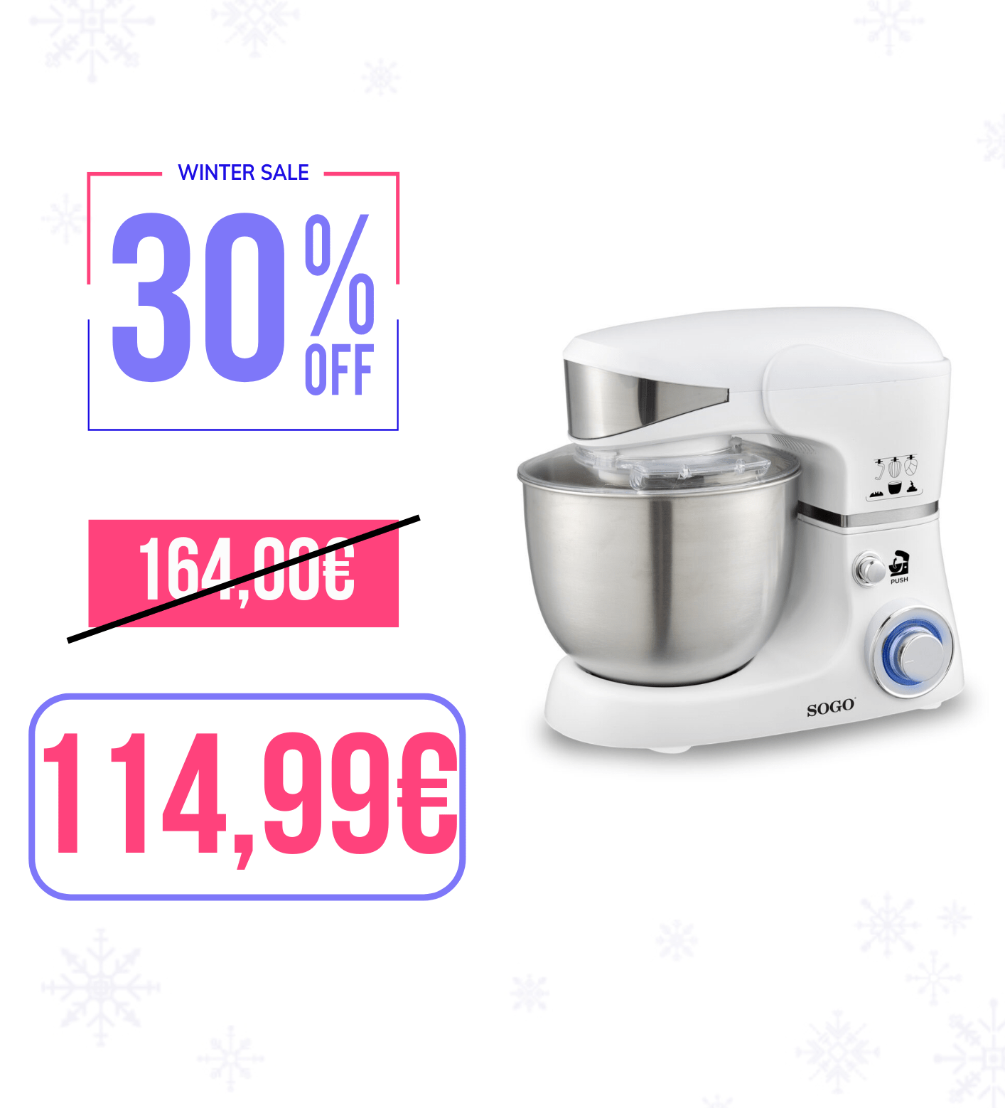 3 in 1 potente miscelatore Sogo 1000W/ 5L/ 6velocità/ acciaio inox