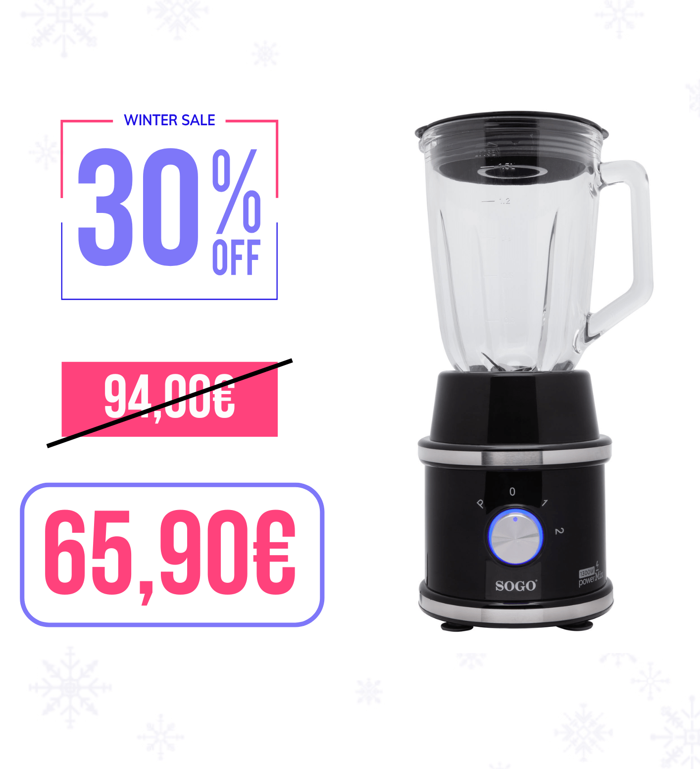 Frullatore miscelatore a 2 velocità 1300W (anche ghiaccio) 1.5L Sogo +2 barattoli