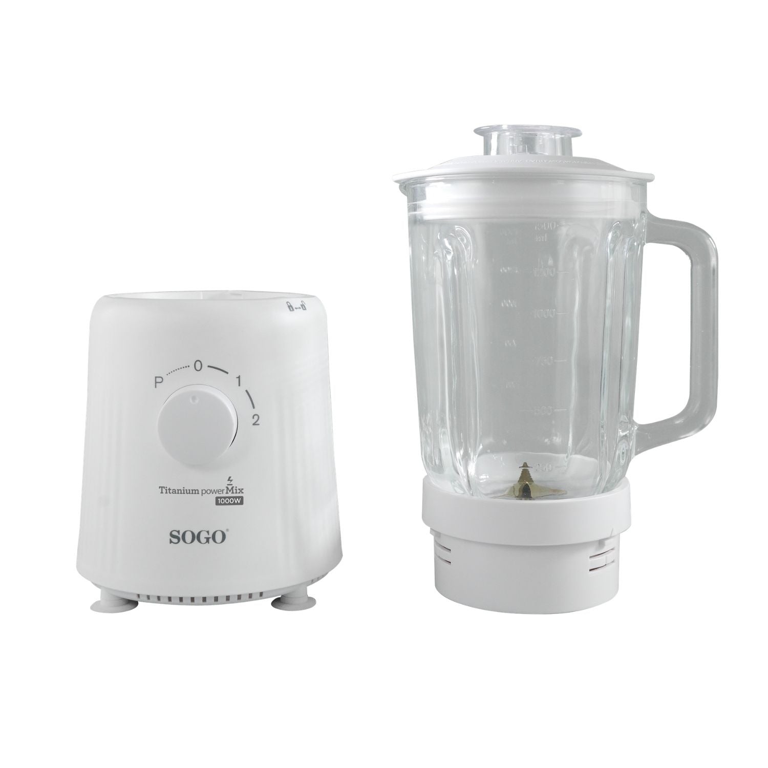 Frullatore a bicchiere 1,5 L 1000W con brocca in vetro lame in titanio 2 velocità e funzione tritaghiaccio Sogo
