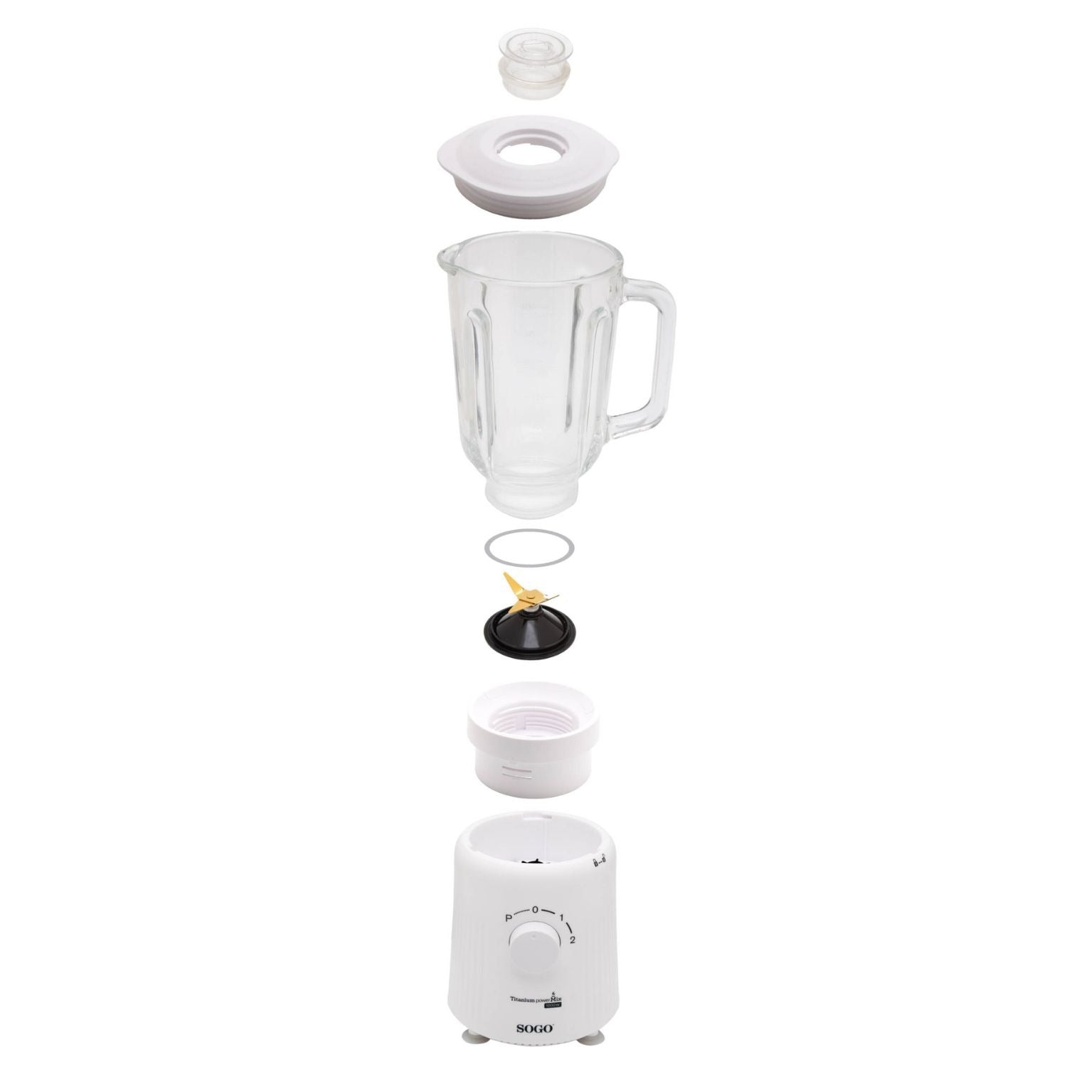 Frullatore a bicchiere 1,5 L 1000W con brocca in vetro lame in titanio 2 velocità e funzione tritaghiaccio Sogo