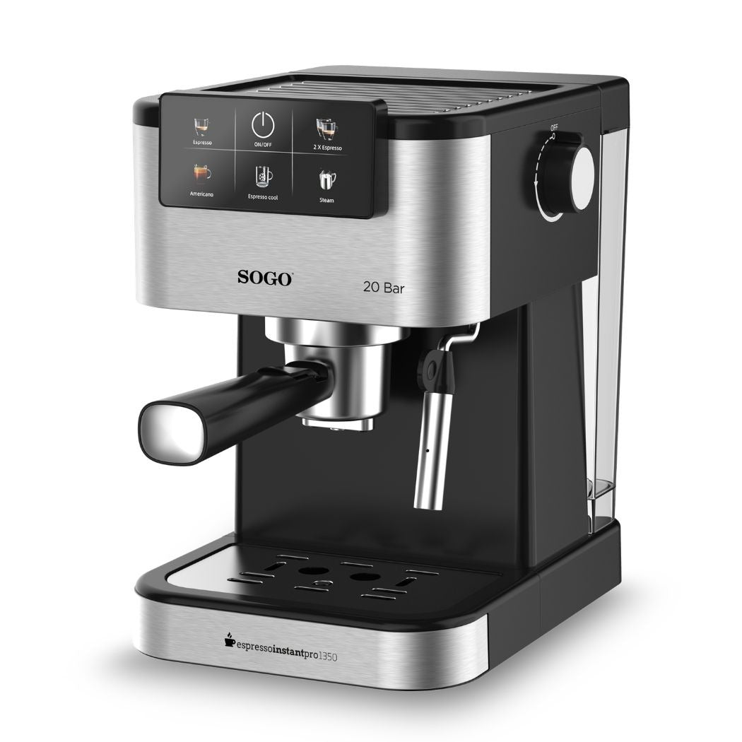 Macchina caffè espresso 20 bar 1350W 1,5 L con pannello touch lancia vapore termoblocco e scalda tazze acciaio Sogo