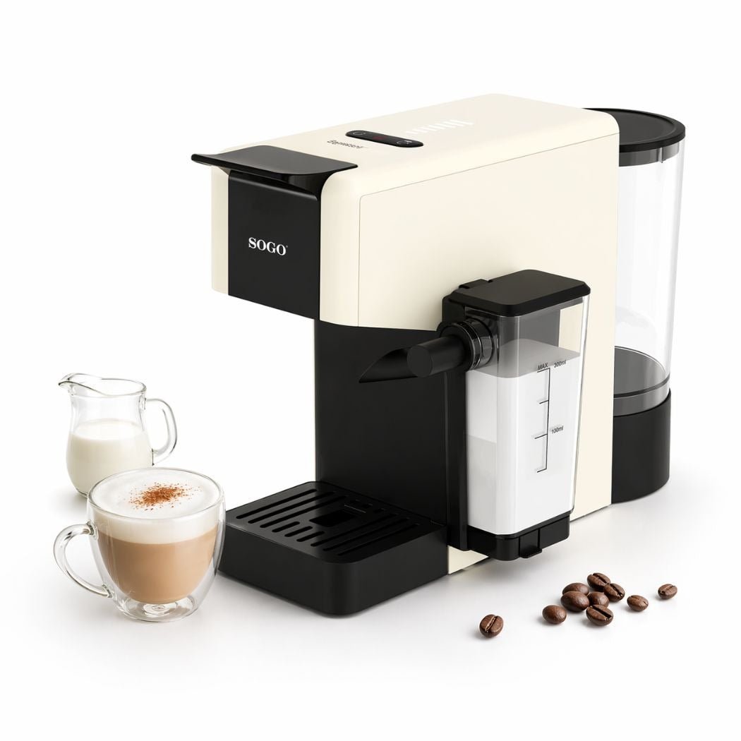 Macchina Caffè Multicapsula 4 in 1 SOGO Espresso LatteBrew 1400 – 20 Bar con Cappuccinatore, Capsule Nespresso® e Dolce Gusto®, Cialde, Caffè Macinato