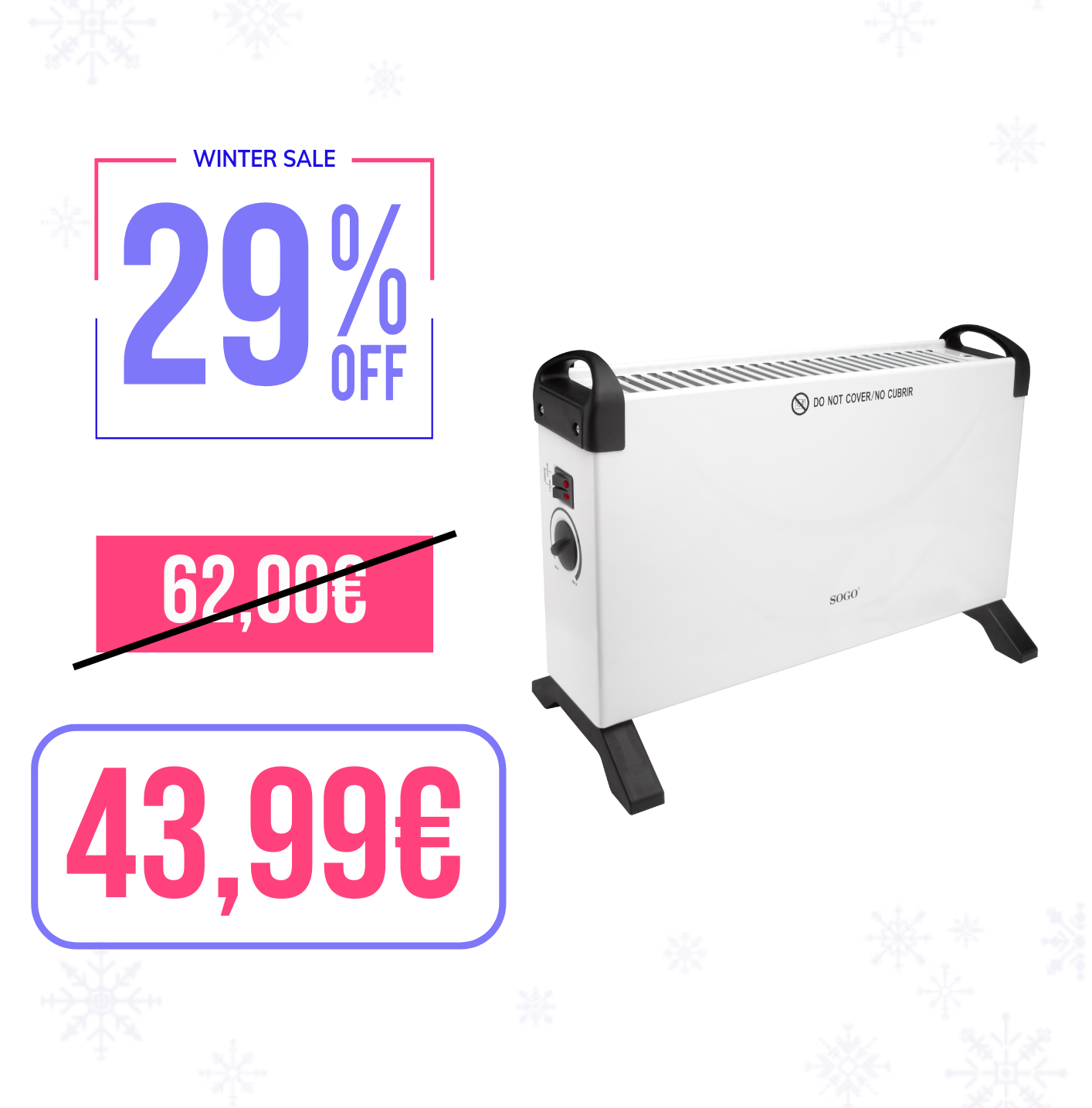 Termoconvettore Sogo 2000W silenzioso riscaldamento / controllo temperatura