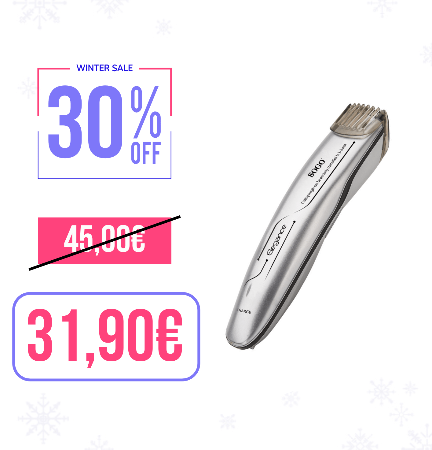 Tagliacapelli wireless Sogo ricaricabile 1-8 mm argento