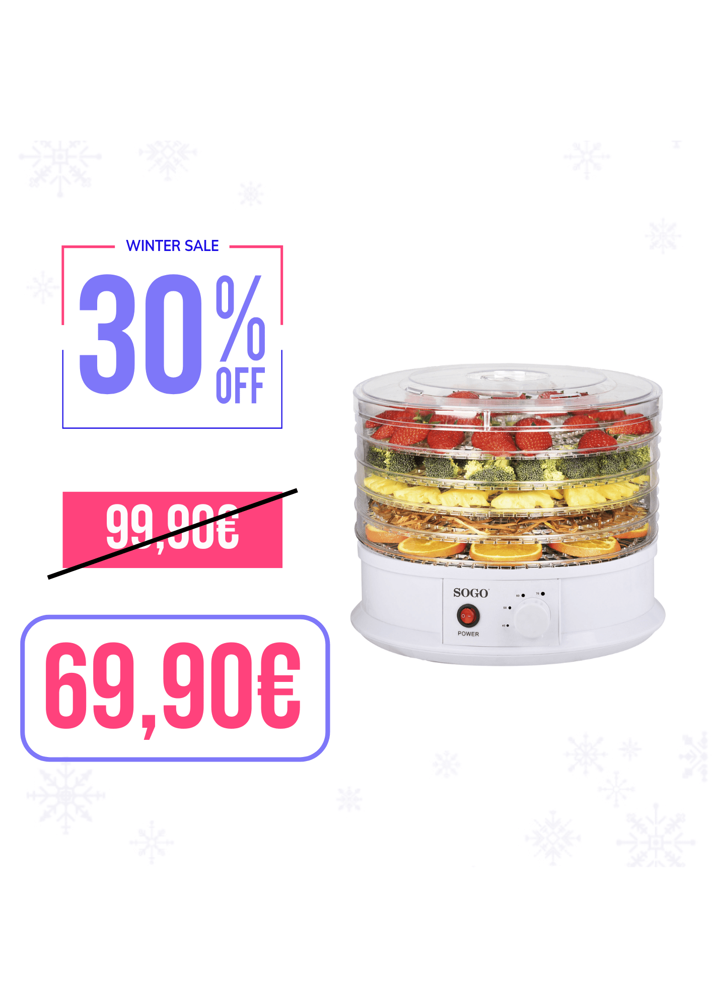 Disidratatore elettrico di alimenti per essiccare e preservare i nutrienti Sogo