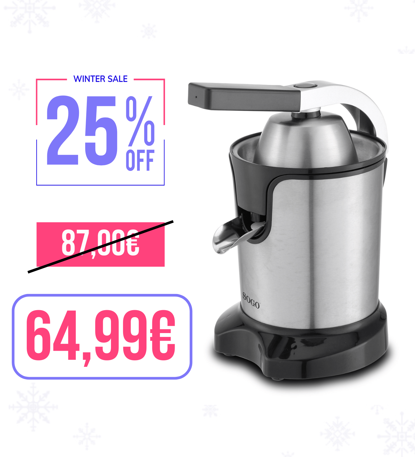 Spremiagrumi a Leva 600W in Acciaio 2 Coni per Arancia e Limone da 0,55L