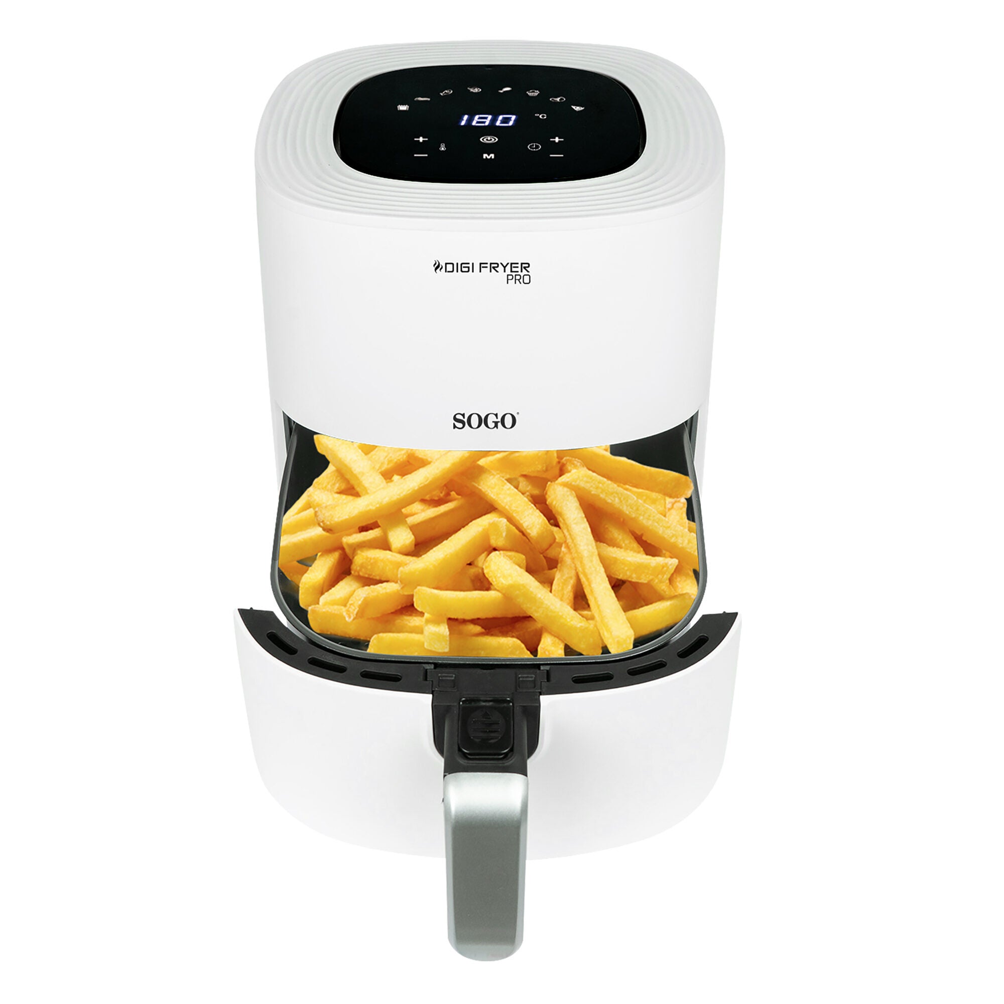 Friggitrice ad Aria Bianca Sogo 5,5L 1700W – Air Fryer XL Professionale con 8 Programmi, Display LED Touch e Ricettario Incluso
