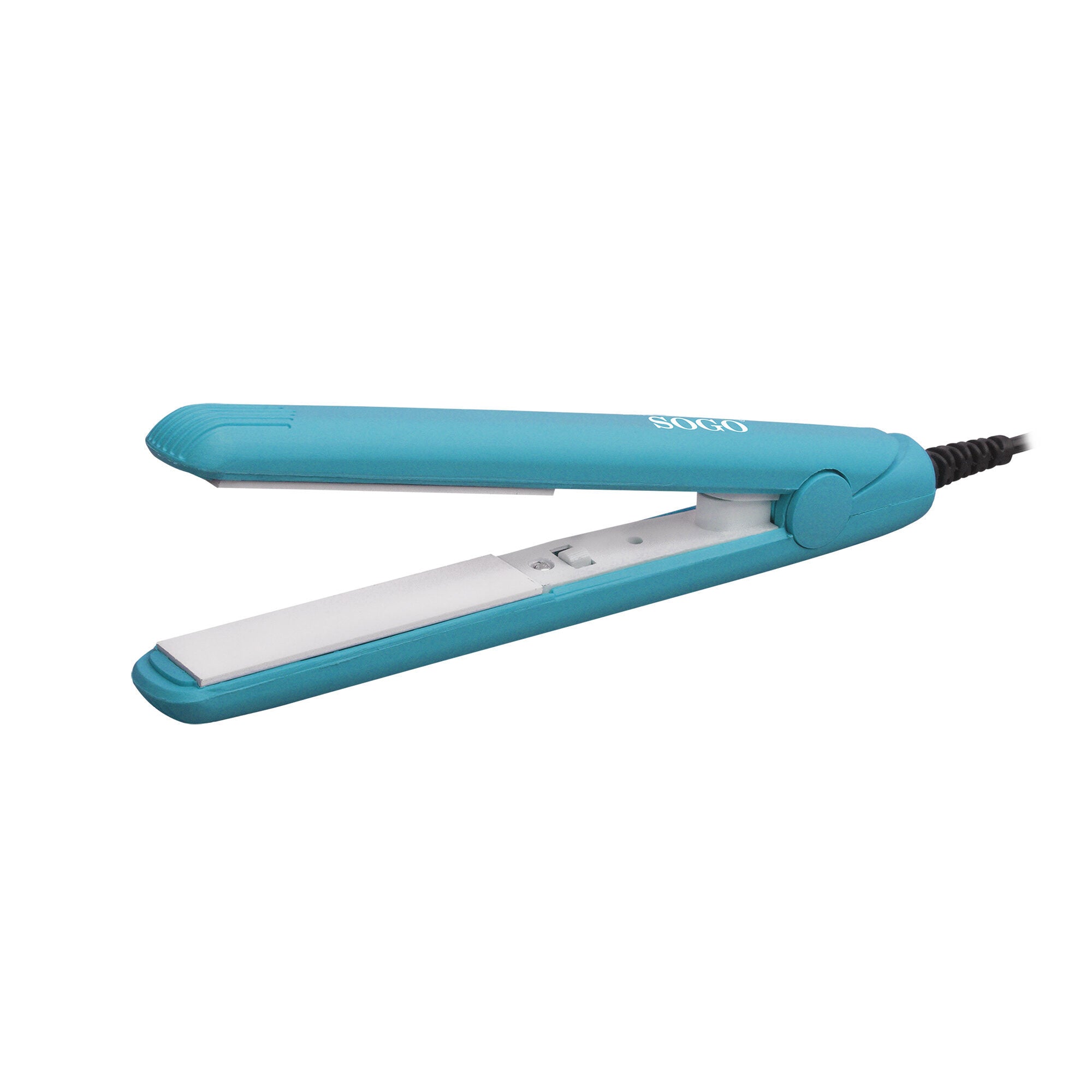 Mini piastra per capelli da viaggio blu 25W con rivestimento in ceramica e temperatura 150°C Sogo