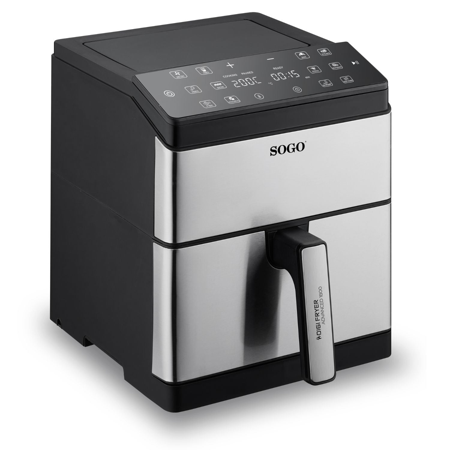 Friggitrice ad aria 8 L 1800W con display touch 12 programmi doppia resistenza e interno in metallo Sogo
