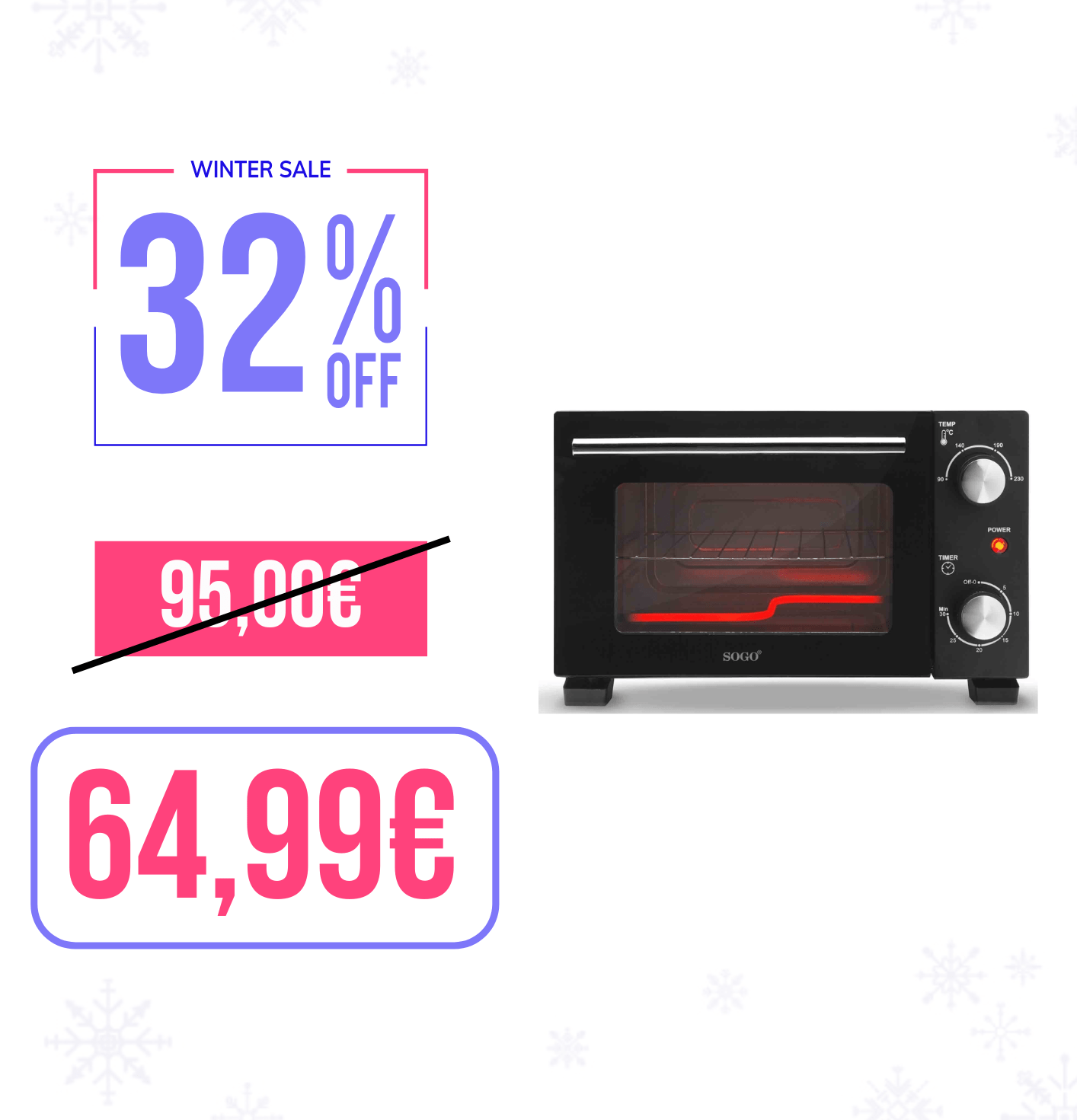 Forno elettrico tostapane mini fornetto 800W / 10L/ timer/ Sogo