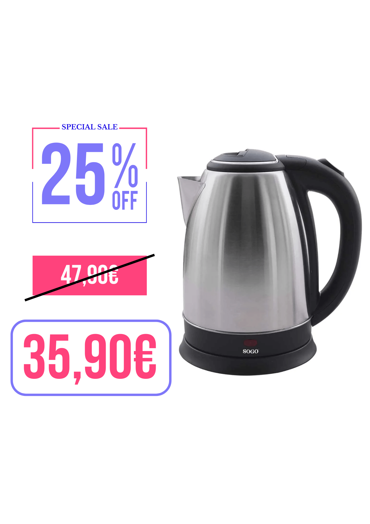 BOLLITORE IN ACCIAIO SENZA FILI SOGO - 1,8L