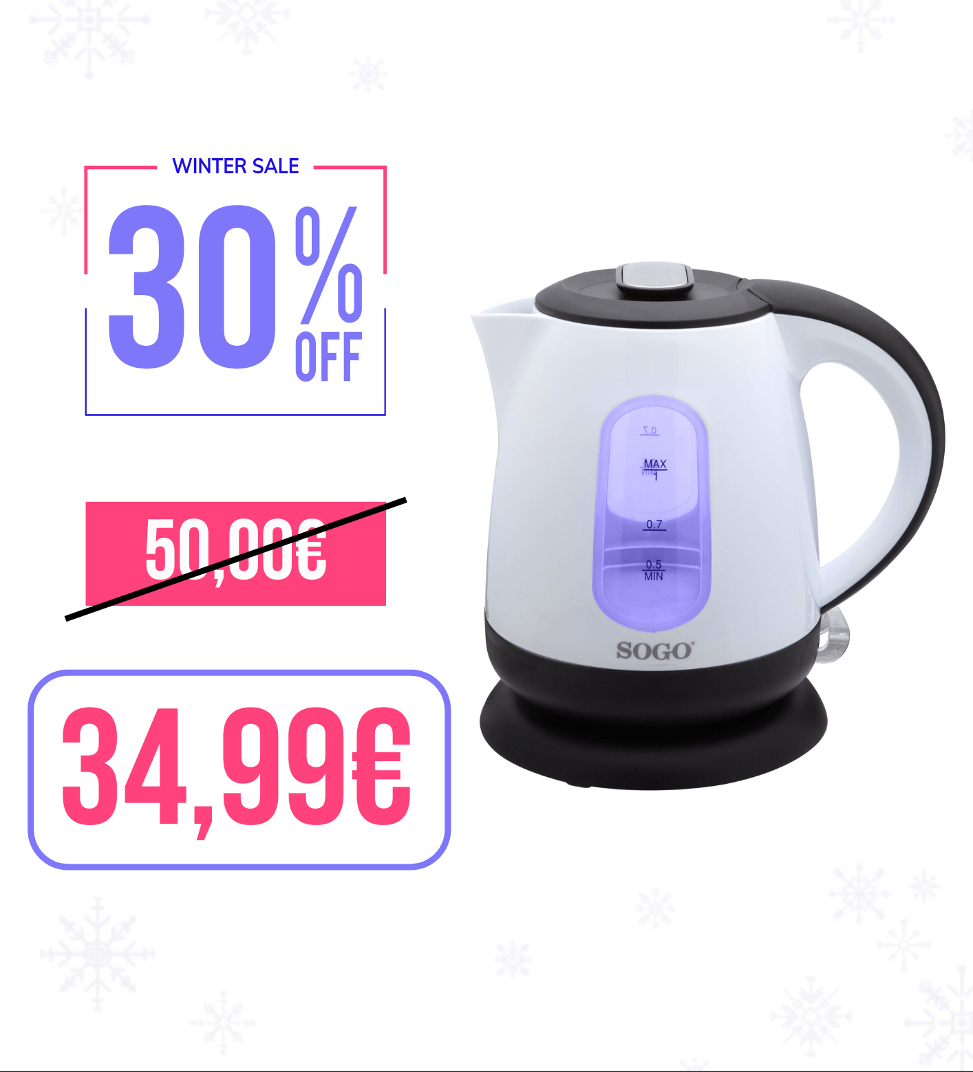 Bollitore senza fili wireless 1600W / 1.8L / autospegnimento Sogo