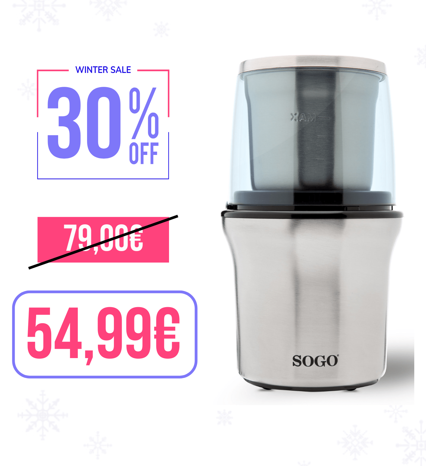 Macinino in acciaio inox per umido e secco 300W / 100g / macina caffè Sogo