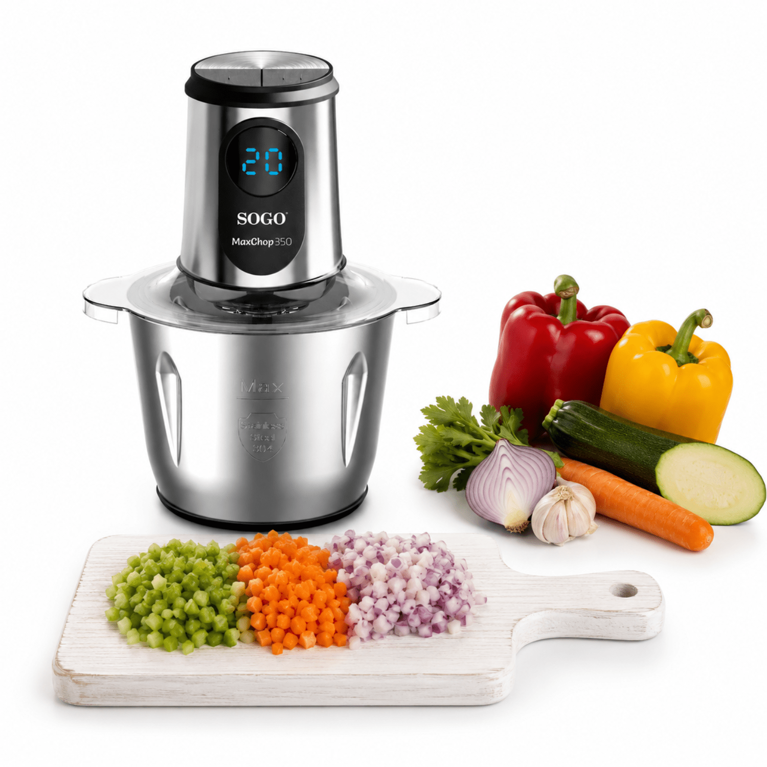 Tritatutto elettrico 500W 3 L con 6 lame in titanio contenitore inox e display LED con timer Sogo