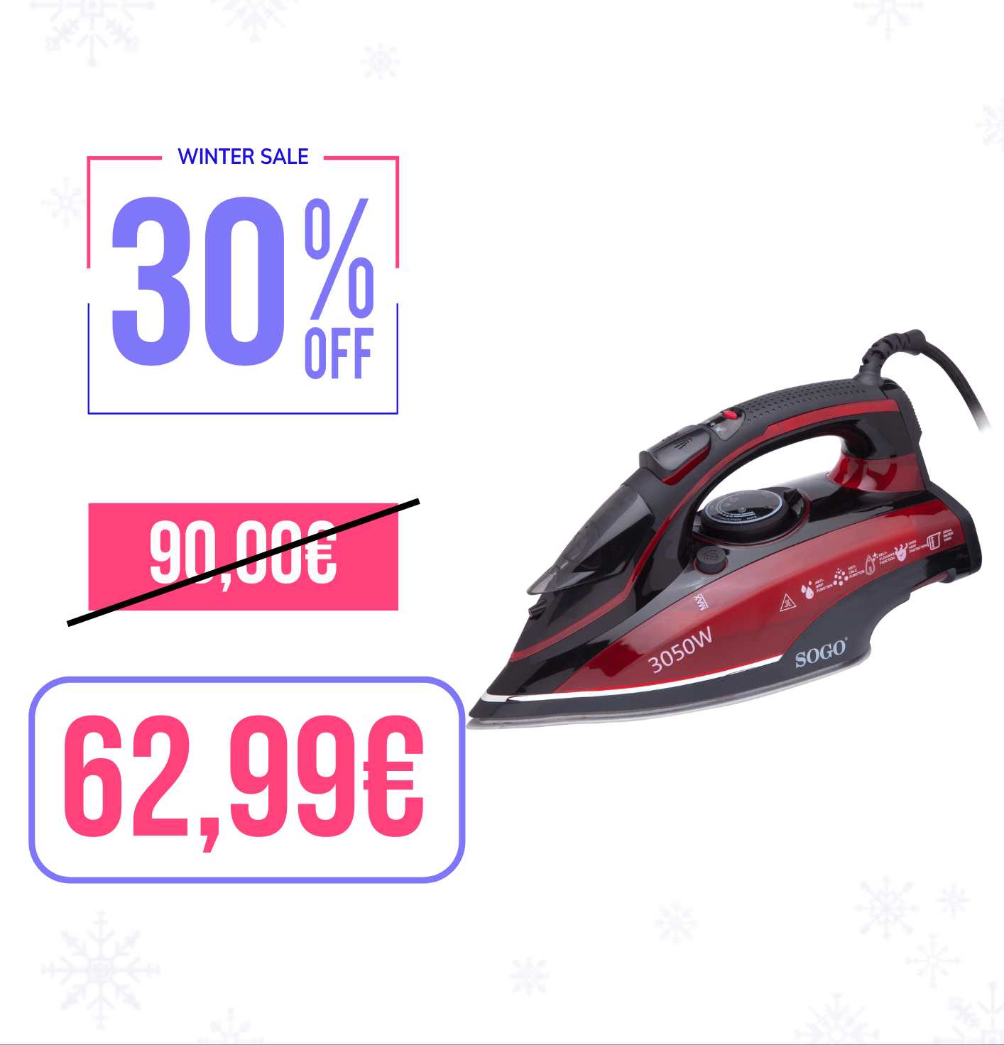 SOGO PLA-SS-6365 Ferro da stiro ad alta potenza 3050W 360ml