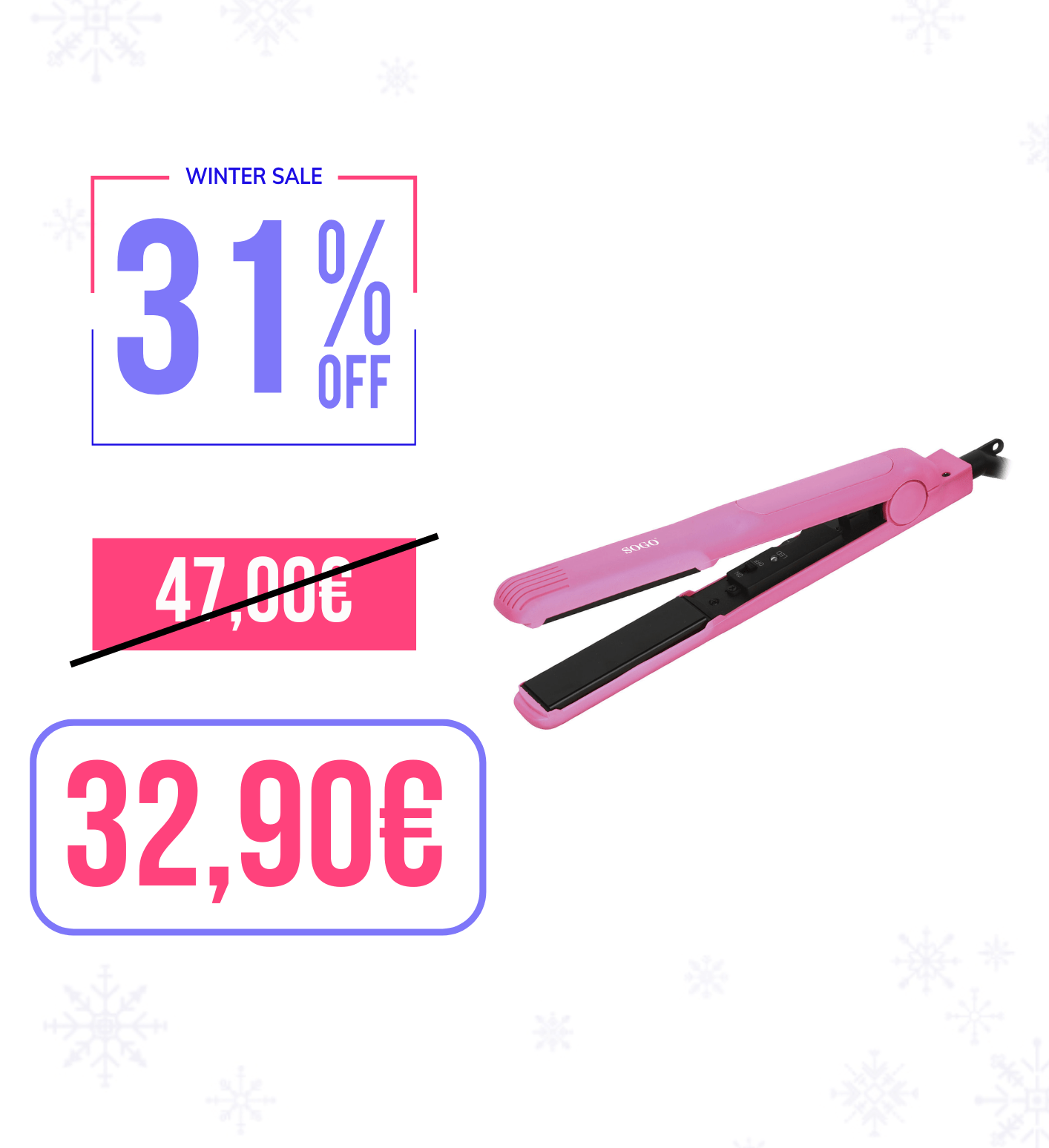 Piastra per capelli 30W rivestita in ceramica e tomalina rossa