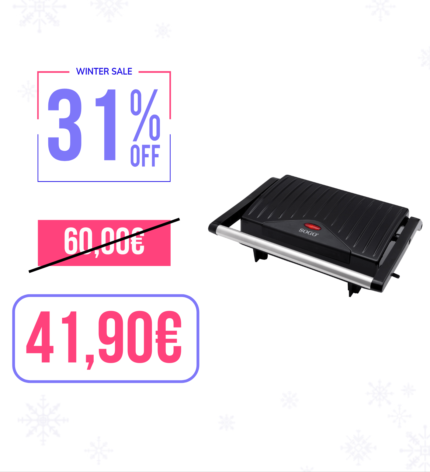Griglia sandwich panini 2 fette / tostapane / 750W / piastra 22,5 * 14 / Sogo