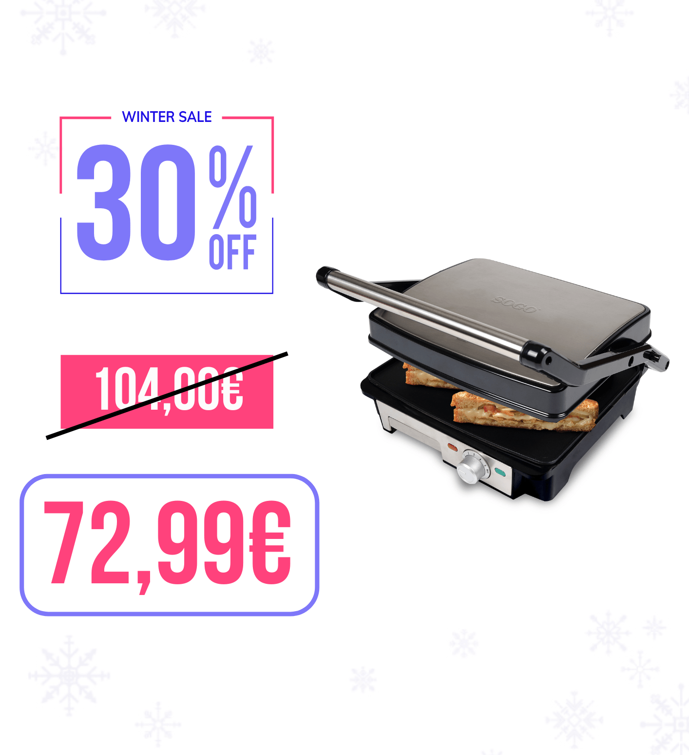 Tostapane grill 4 fette / 2000W / griglia piatta / 29*23 / 180° Sogo