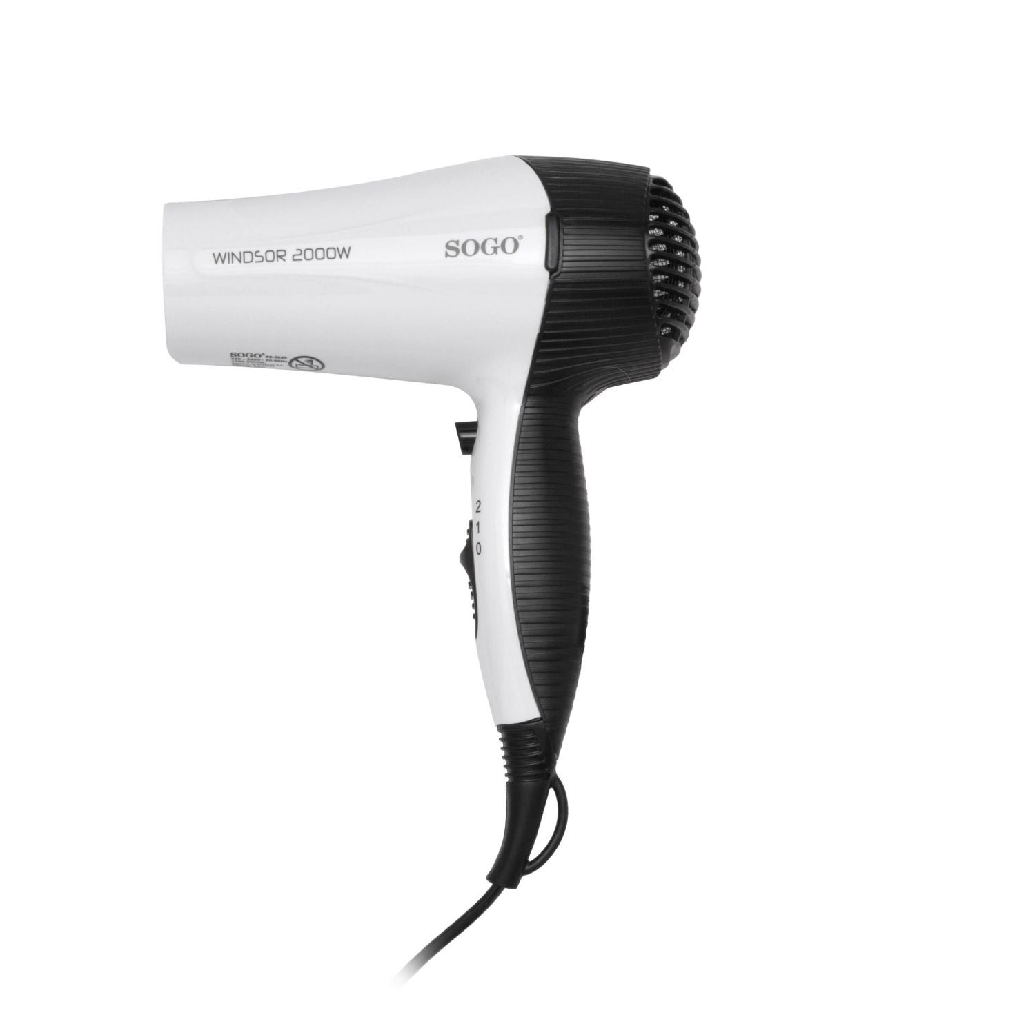Asciugacapelli 2000W con motore DC 2 velocità getto aria fredda e concentratore Sogo