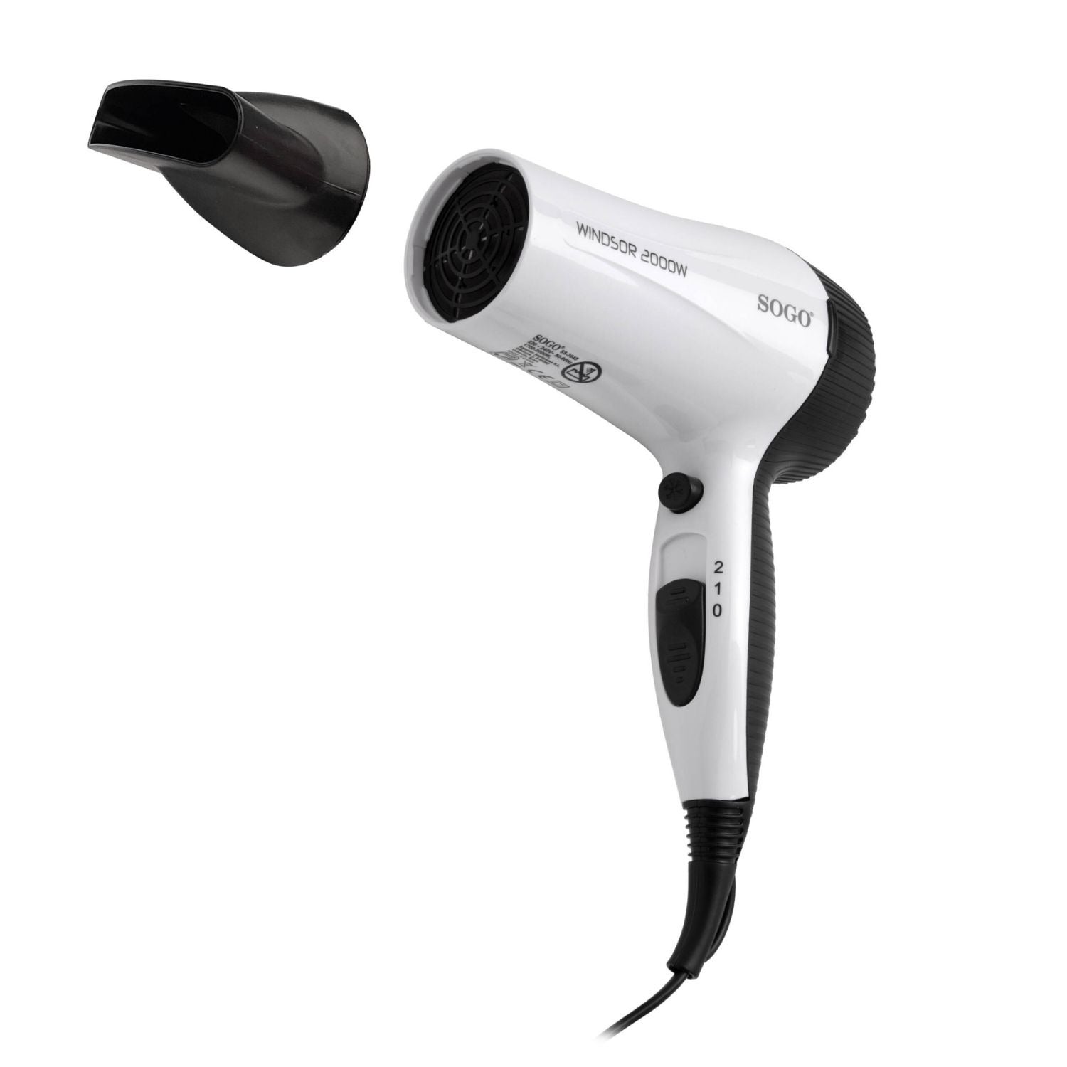 Asciugacapelli 2000W con motore DC 2 velocità getto aria fredda e concentratore Sogo