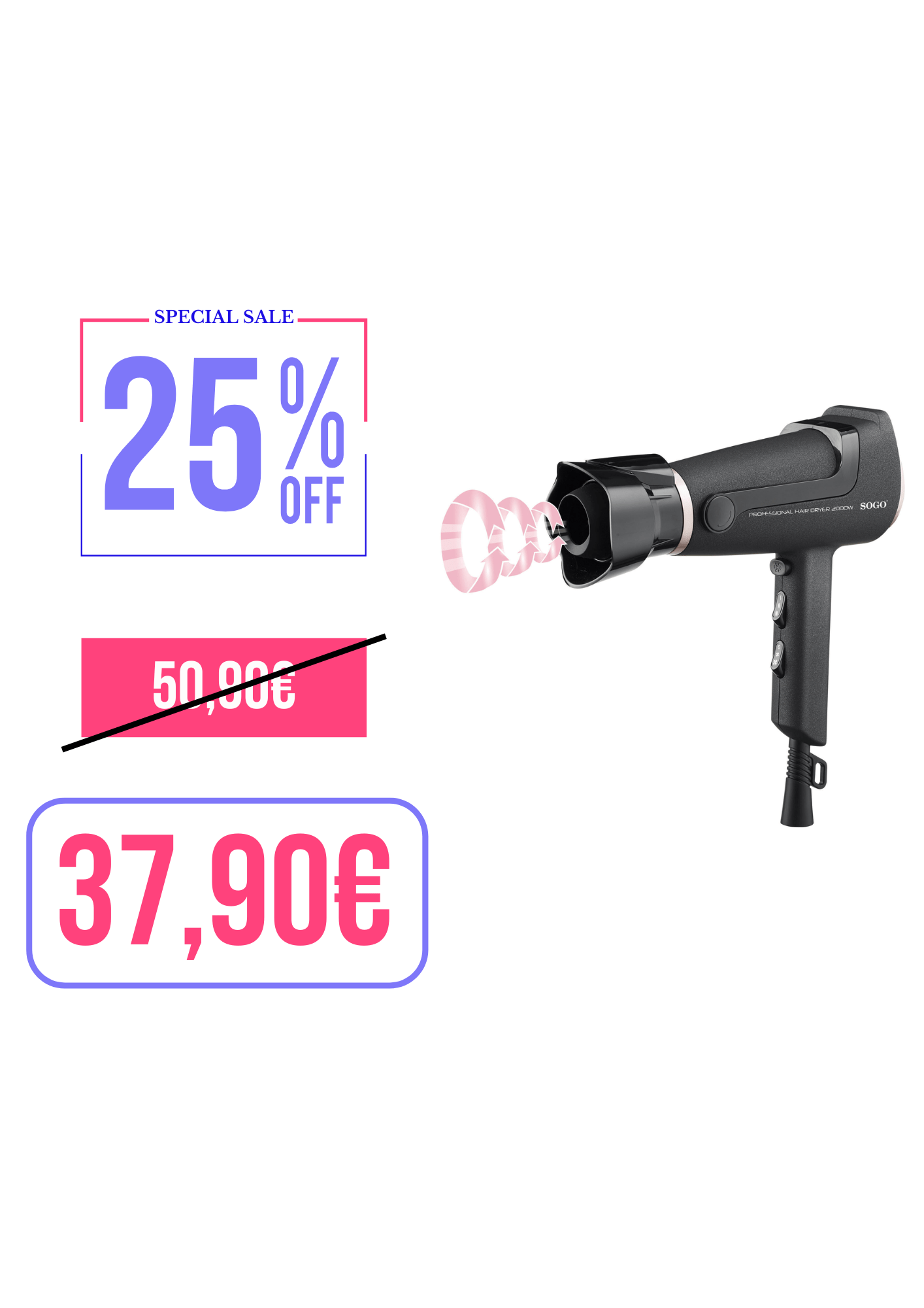 ASCIUGACAPELLI PROFESSIONALE SOGO 2000W