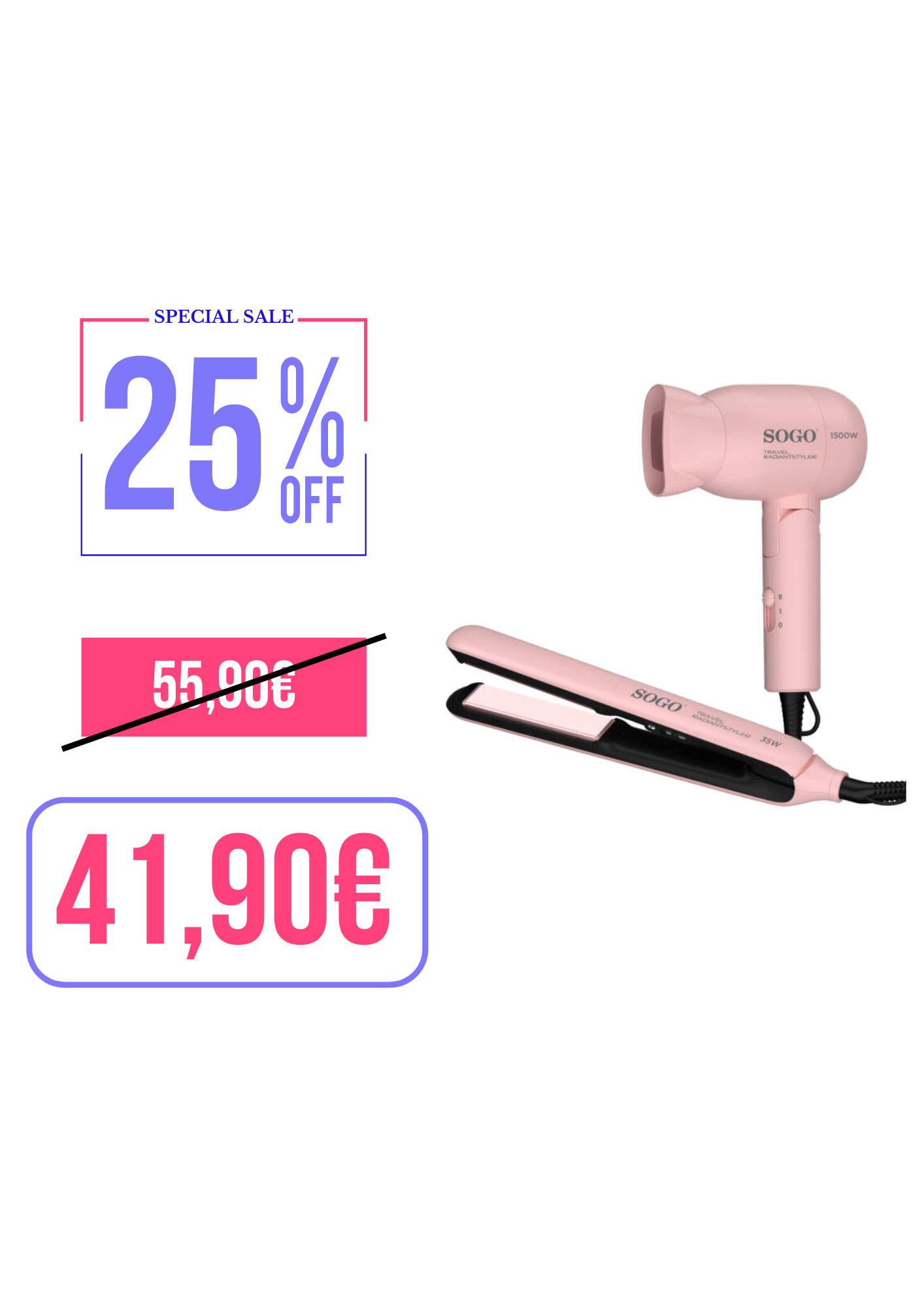 SET PIASTRA E ASCIUGACAPELLI 2 IN 1 SOGO