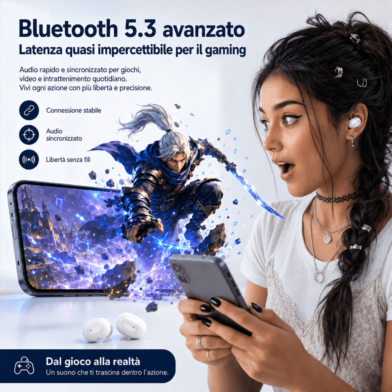 Auricolari Bluetooth SwipeMe Rosa – True Wireless Ricaricabili con Custodia