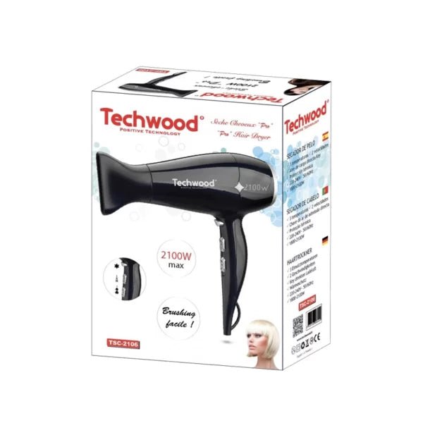 Techwood Asciugacapelli Professionale 2100W – 2 Velocità, 3 Temperature, Aria Fredda, TSC-2106