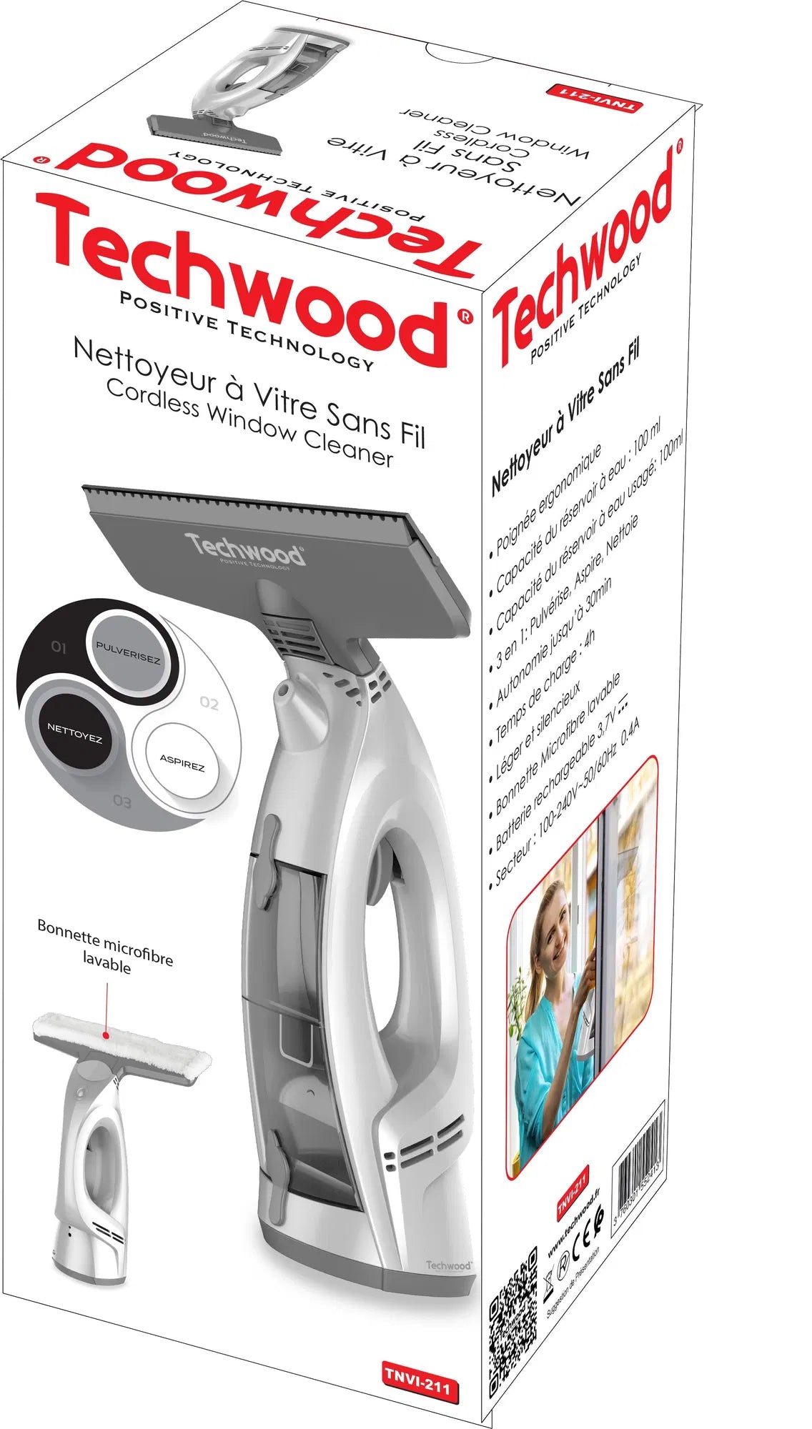 Techwood Lavavetri Aspiragocce Ricaricabile 3 in 1 Senza Fili – 30 Min di Autonomia, 100 ml