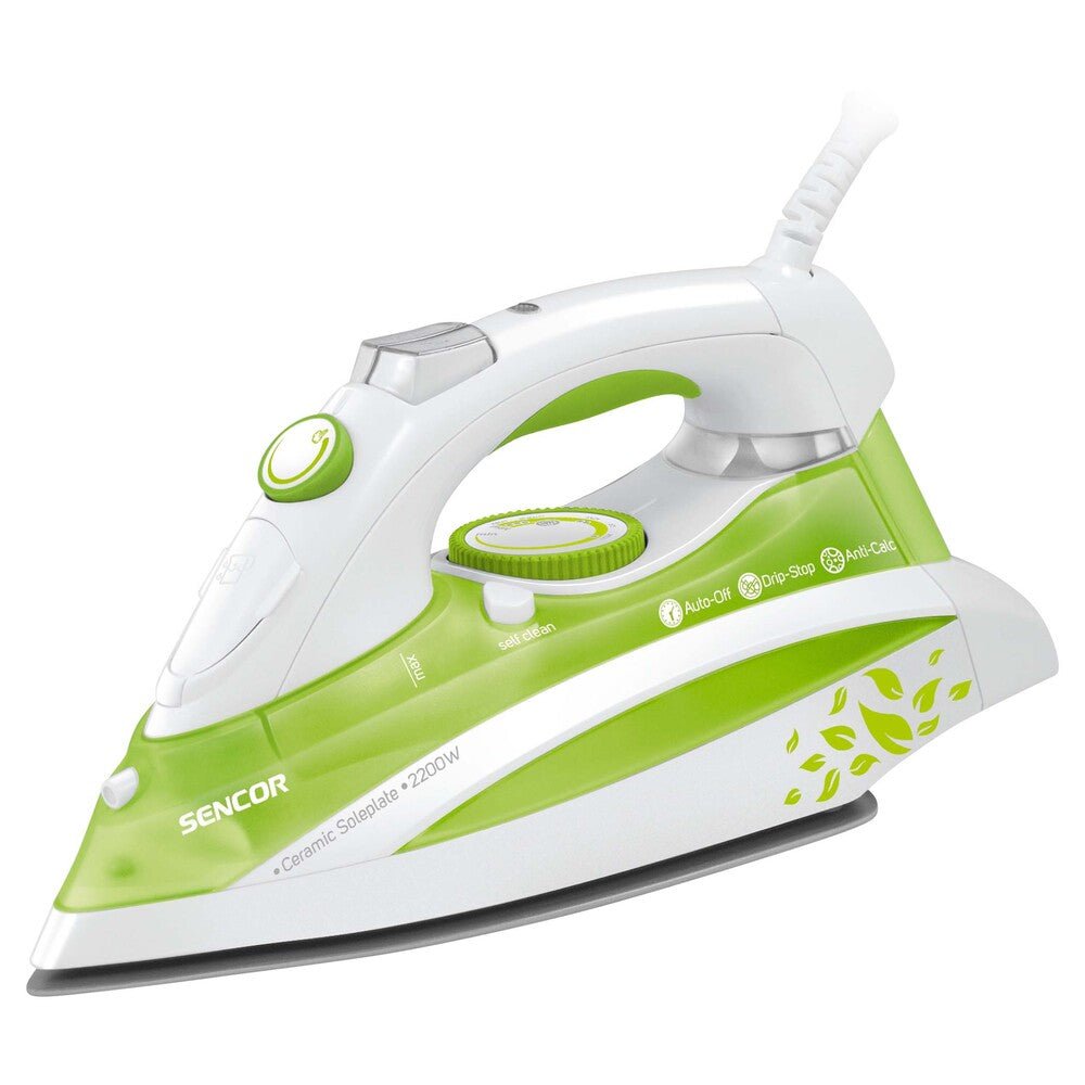 Ferro da Stiro a Vapore 2200 W con Piastra in Ceramica Anticalcare Sencor Verde Bianco