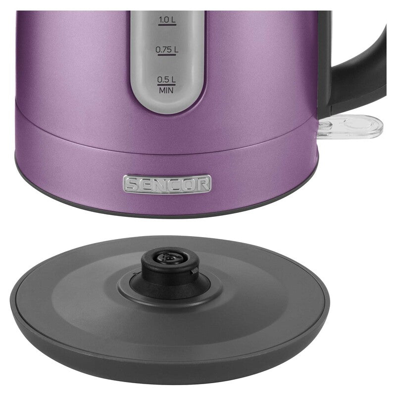 Bollitore elettrico viola 1,7 L 2150W acciaio inox con filtro anticalcare removibile e indicatore acqua Sencor