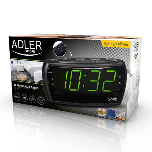 Radiosveglia Digitale FM AM con Display LED 48 mm, Doppio Allarme e Snooze Adler