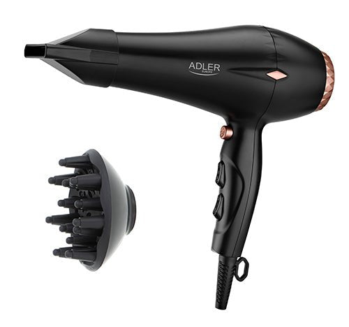 Asciugacapelli Ionico 2000W con Diffusore, Concentratore, 3 Temperature e Colpo d'Aria Fredda Adler