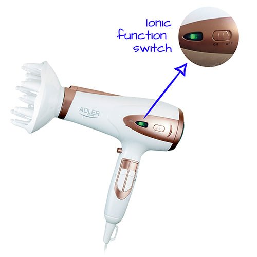 Asciugacapelli Ionico 2400W con Diffusore, Concentratore, 3 Temperature e Colpo d'Aria Fredda Adler