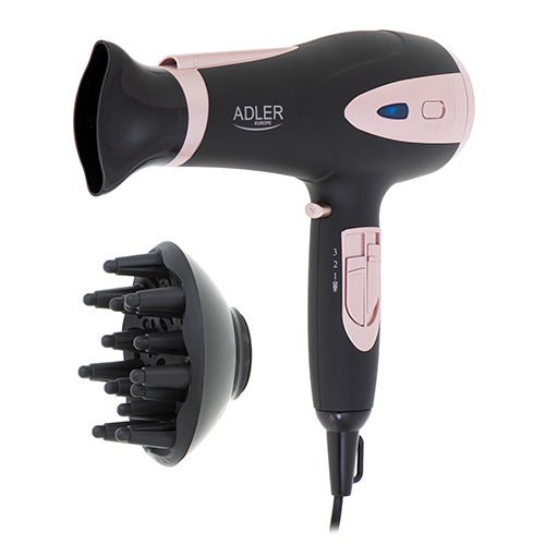 Asciugacapelli Ionico 2400W con Diffusore, Concentratore, 3 Temperature e Colpo d'Aria Fredda Adler