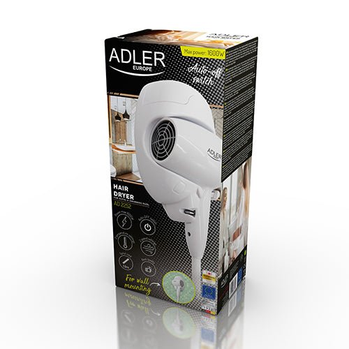Asciugacapelli da Parete 1600W per Hotel e Piscine con Supporto Murale e Spegnimento Automatico Adler