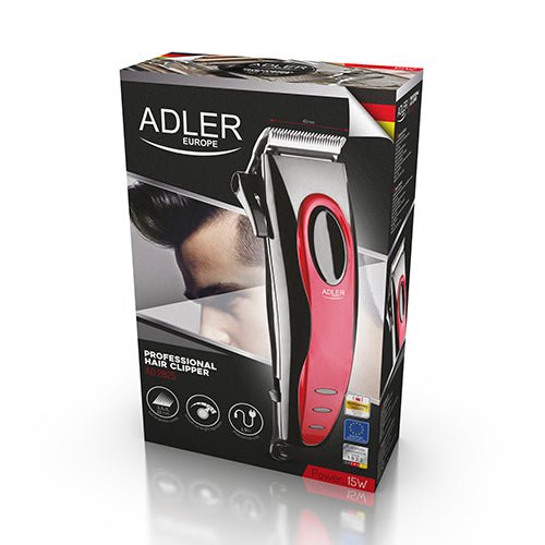 Tagliacapelli Professionale 15W con 4 Pettini, Lama in Acciaio Inox e Cavo 1,9 m Adler
