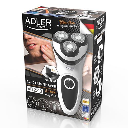 Rasoio Elettrico Uomo Rotante Ricaricabile con 3 Testine Flottanti e Trimmer Pop-Up Adler