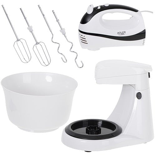 Sbattitore Elettrico 300W con Ciotola Rotante 3,4 Litri 5 Velocità Turbo e Fruste Inox Adler