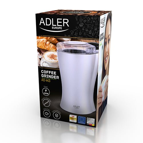 Macinacaffè Elettrico 150W 70 g con Lame in Acciaio Inox e Coperchio Trasparente Adler