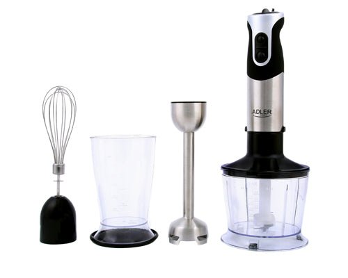 Frullatore a Immersione 1000W con Tritatutto, Frusta e Turbo in Acciaio Inox Adler