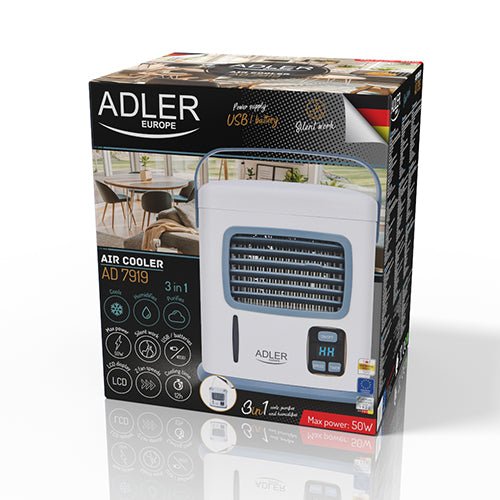 Raffrescatore Evaporativo Portatile 3 in 1 USB o Batterie 500 ml con Timer LCD Adler