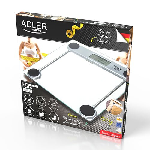 Bilancia Pesapersone Digitale 150 Kg in Vetro Temperato con Display LCD e Auto Spegnimento Adler