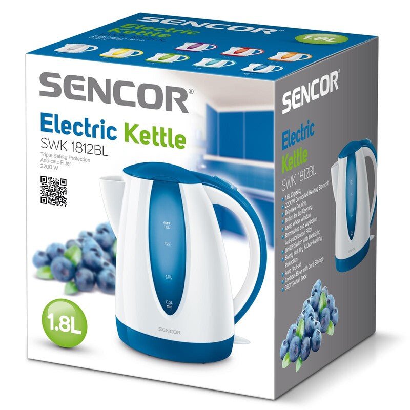 Bollitore Elettrico 1,8 L con Filtro Anticalcare e Base 360° Sencor Blu Bianco
